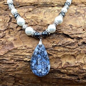 Obsidian & Pearls Statement Piece Necklace